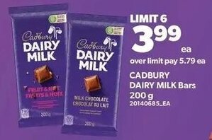 Real Canadian Superstore Cadbury dairy milk bars 200g offer