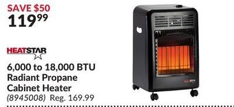 Princess Auto 6,000 to 18,000 btu radiant propane cabinet heater offer