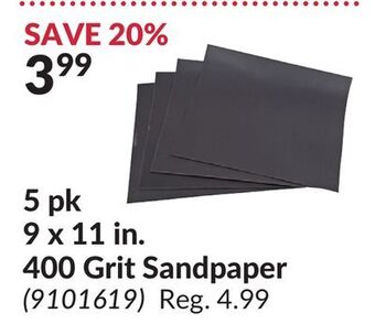 Princess Auto 5 pk 9 x 11 in. 400 grit sandpaper offer