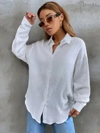 SheIn Shein ezwear solid button front oversized shirt offer