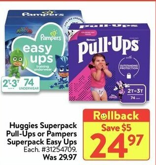 Walmart Huggies Superpack Pull-Ups or Pampers Superpack Easy Ups offer