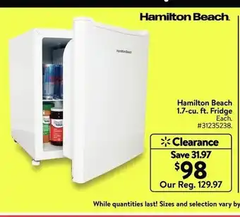 Walmart Hamilton Beach 1.7-Cu.Ft. Fridge offer