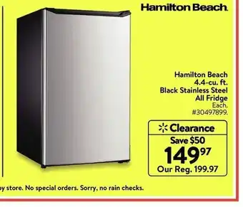Walmart Hamilton Beach 4.4-cu. ft. Black Stainless Steel All Fridge offer