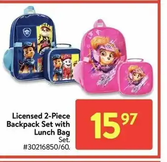 Walmart Licensed 2-Piece Backpack Set With Lunch Bag offer