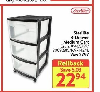 Walmart Sterilite 3-Drawer Medium Cart offer