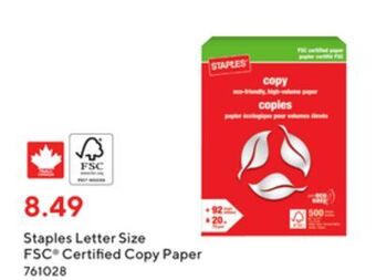 Staples Staples letter size fsc® certified copy paper offer
