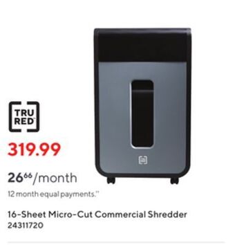 Staples Tru red 16-sheet micro-cut commercial shredder offer