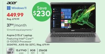 Staples Acer aspire 3 15.6" laptop offer