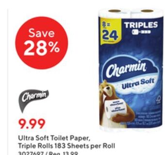 Staples Charmin ultra soft toilet paper - 8 triple rolls of 183 sheets per roll offer