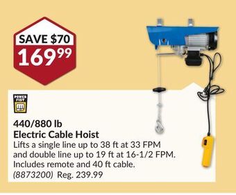 Princess Auto 440/880 lb electric cable hoist offer