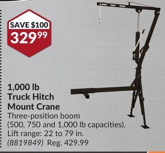 Princess Auto 1, 000 lb truck hitch mount crane offer