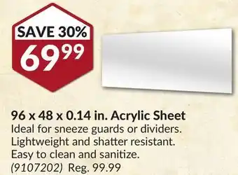 Princess Auto 96 x 48 x 0.14 in. acrylic sheet offer