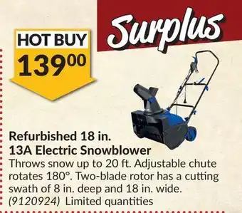 Princess Auto Refurbished 18 in. 13a electric snowblower offer