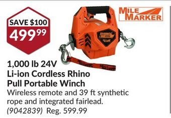 Princess Auto 1,000 lb 24v li-ion cordless rhino pull portable winch offer