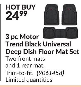 Princess Auto 3 pc motor trend black universal deep dish floor mat set offer