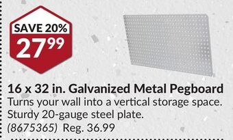 Princess Auto 16 x 32 in. galvanized metal pegboard offer