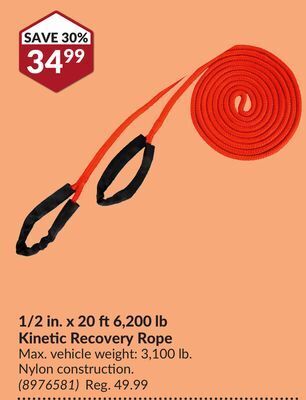 Princess Auto 1/2 in. x 20 ft 6, 200 lb kinetic recovery rope offer