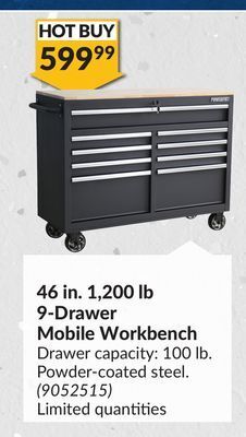 Princess Auto 46 in. 1, 200 lb 9-drawer mobile workbench offer