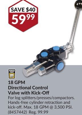 Princess Auto 18 gpm directional control valve with kick - off offer