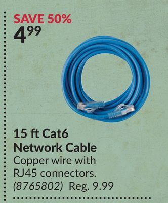Princess Auto 15 ft cat6 network cable offer