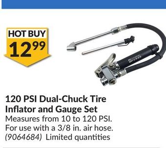 Princess Auto 120 psi dual-chuck tire inflator and gauge set offer