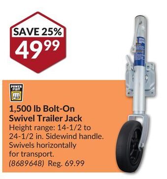 Princess Auto 1,500 lb bolt-on swivel trailer jack offer