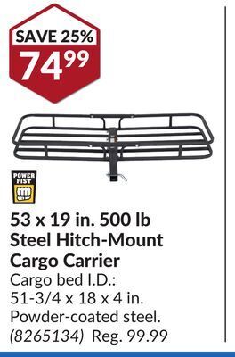 Princess Auto 53 x 19 in. 500 lb steel hitch-mount cargo carrier offer
