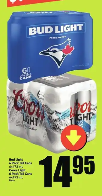 FreshCo Bud Light 6 Pack Tall Cans Coors Light 6 Pack tall Cans offer