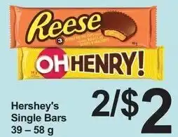 Pharmasave Hershey's single bars 39-58g offer
