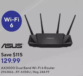 Staples Asus ax3000 dual band wi-fi 6 router offer