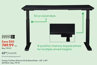 Staples Sunjoy collison electric sit & stand desk offer