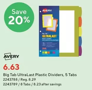 Staples Avery big tab ultralast plastic dividers offer