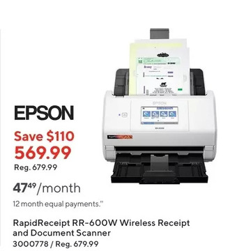Staples Epson rapidreceipt rr-600w wireless receipt and document scanner offer