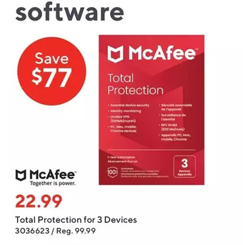 Staples Mcafee total protection for 3 devices offer