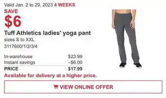 Costco Tuff athletics ladies' yoga pant offer