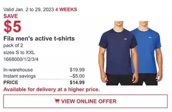 Costco Fila's men' active t-shirts offer