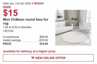 Costco Mon chateau round faux fur rug offer