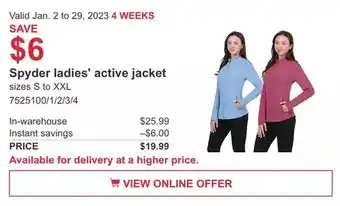 Costco Spyder ladies' active jacket offer