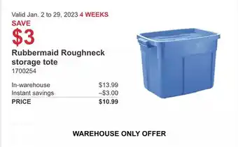 Costco Rubbermaid roughneck storage tote offer