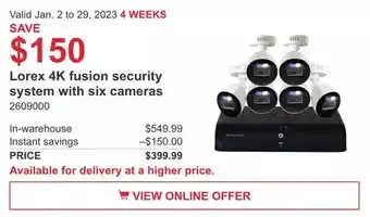 Costco Lorex 4k fusion security system with six cameras offer