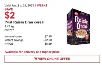 Costco Post raisin bran cereal offer