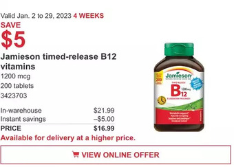 Costco Jamieson timed-release b12 vitamins offer