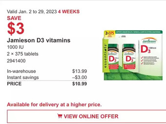 Costco Jamieson d3 vitamins offer