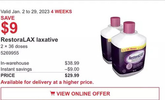 Costco Restoralax laxative offer