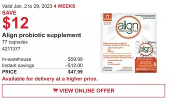Costco Align probiotic supplement offer