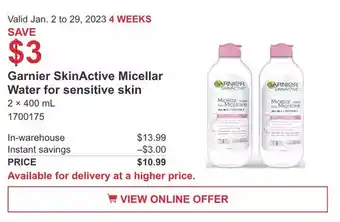 Costco Garnier skinactive micellar water for sensitive skin offer