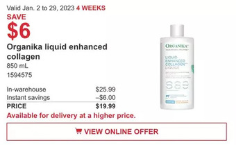 Costco Organika liquid enhanced collagen offer