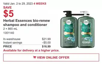Costco Herbal essences bio-renew shampoo and conditioner offer