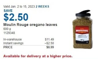 Costco Moulin rouge oregano leaves 600g offer