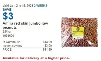 Costco Amira red skin jumbo raw peanuts 2.5kg offer